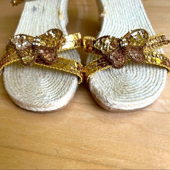 Rafe New York Gold Sequin Butterfly Wedge Sandal - Picture 2 of 9